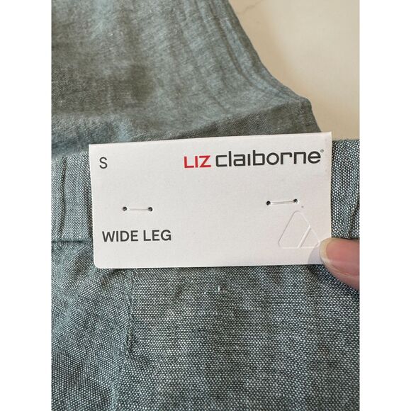 NWT Liz Claiborne Wide Leg Linen Blend Pants Dark Forest Green Size Small - Picture 8 of 9